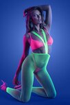 3-delige Set - Bralette, G-string en jarretelkousen - Neongroen 3-delige Set - Bralette, G-string en jarretelkousen - Neongroen